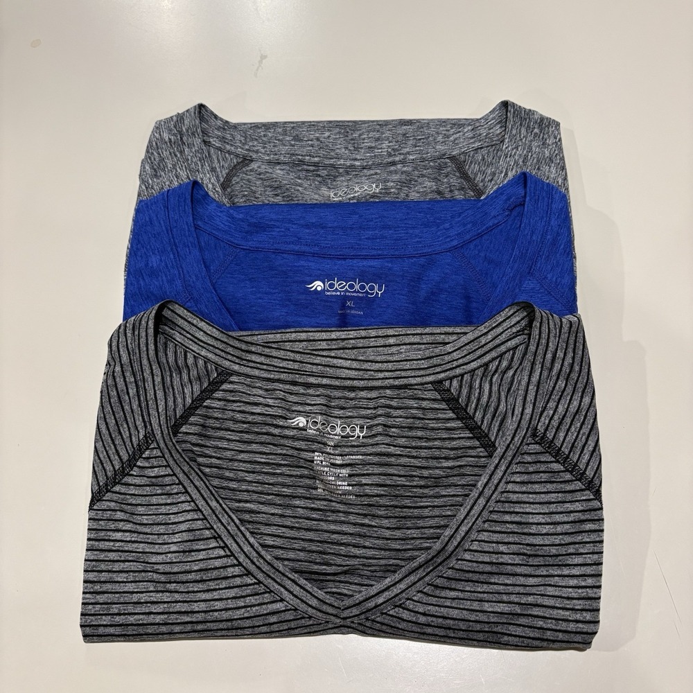 Ideology Active Women's XL Top Lot Of 3 V-Neck Gray/ Royal Blue/Gray Striped